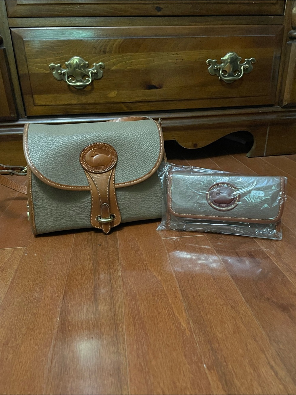 Dooney & Bourke Taupe and Tan Pebble Leather Crossbody with Matching Wallet